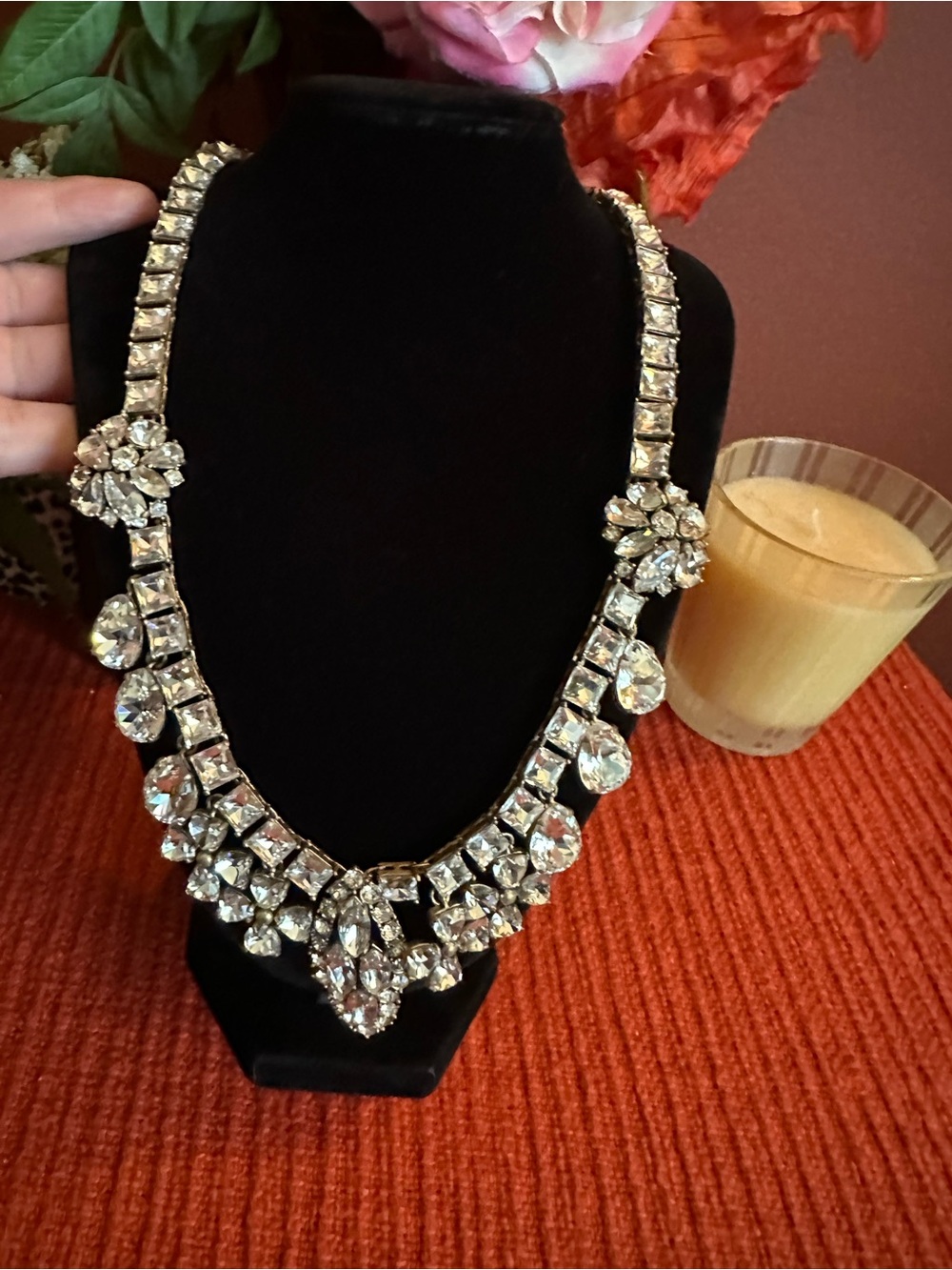 J. Crew Clear Crystal Bib Necklace Gold Tone